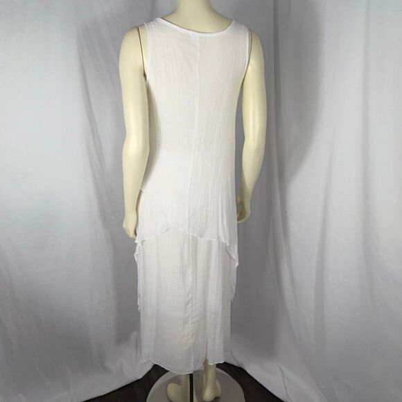 Exist White Crinkle Gauze Maxi Dress | Romantic Boho Layered Asymmetrical Beach - Picture 5 of 16